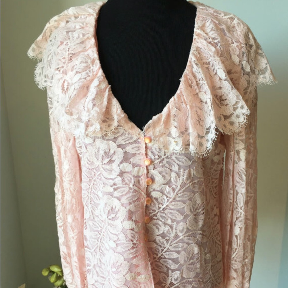 1970s/80s vintage Lilly Rubin pink lace blouse